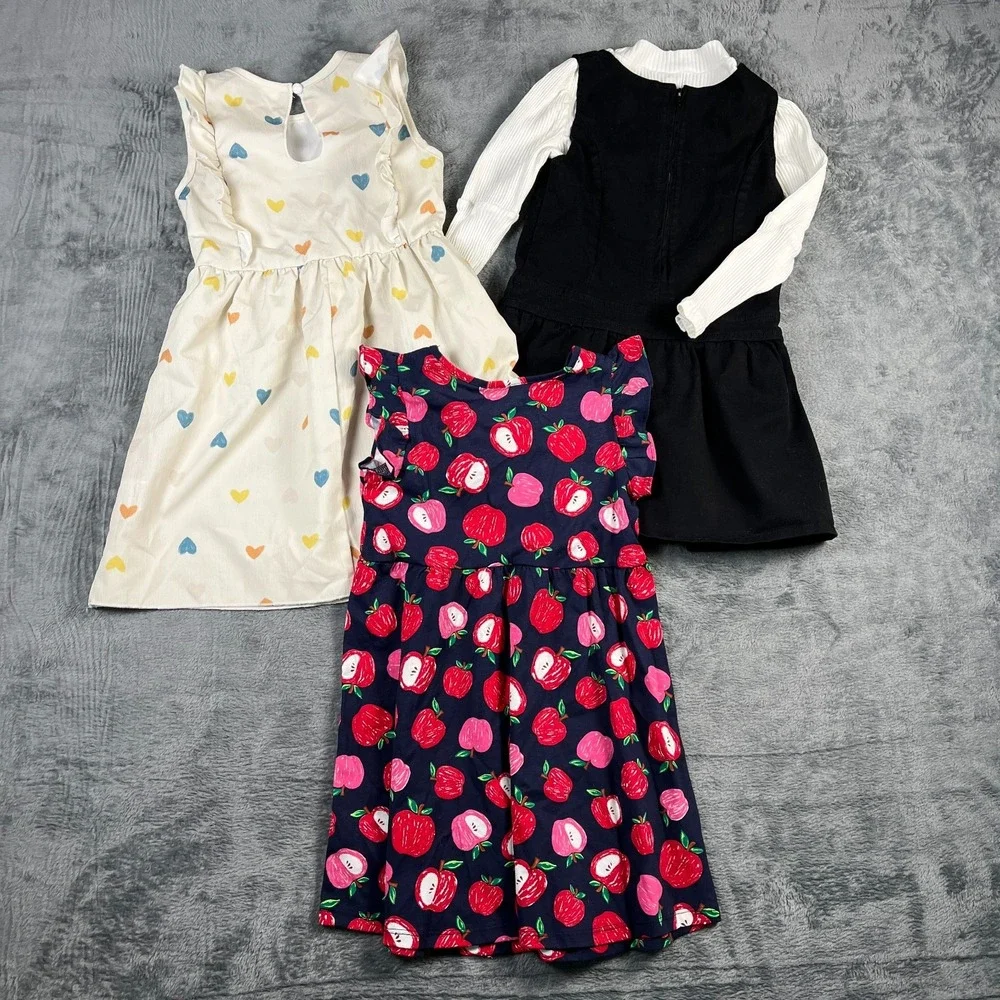 Childrens Place Shein Girls Dress Lot 3 5T Apple Heart Flutter Sleeve Ribbed
